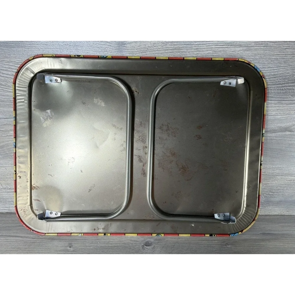 Vtg 90s Fold Up Metal Floor Lap TV Food Bed Tray Puppies Kittens Labradors Retro